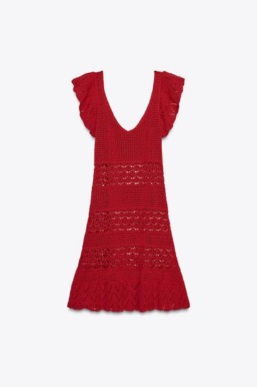 TEXTURED KNIT RUFFLE MINI DRESS - Red by Zara - Image 7