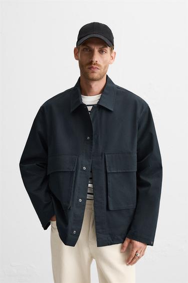 BOXY FIT OVERSHIRT WITH POCKETS - Navy blue by Zara