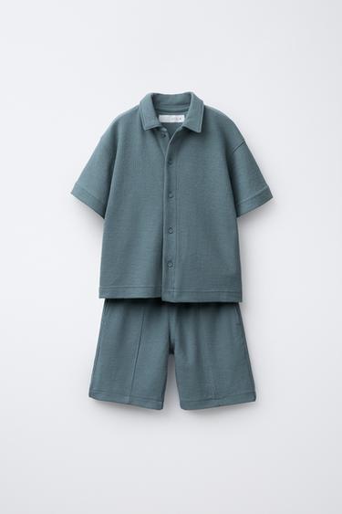 CONJUNTO CAMISA Y BERMUDA TEXTURA - Gris / Azul de Zara - Imagen 0