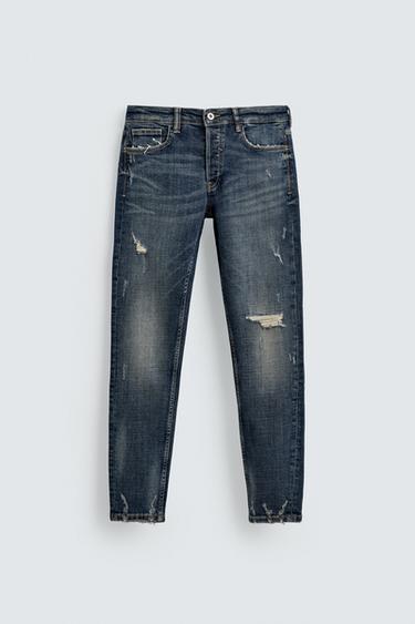 RIPPED SKINNY FIT JEANS - Blue by Zara