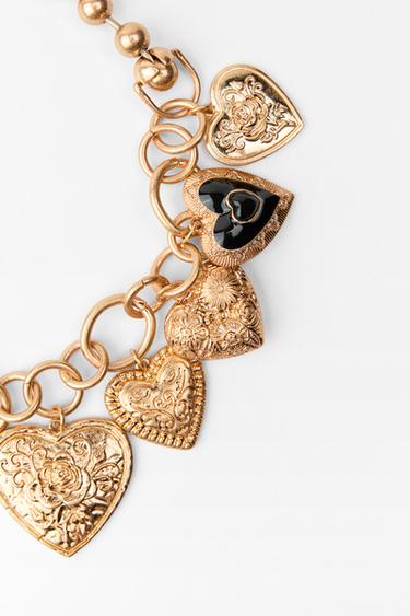 NECKLACE WITH HEART CHARMS - Golden by Zara - Image 2