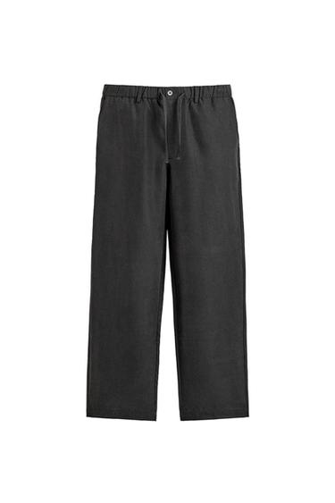Zara RELAXED FIT FLOWY PANTS - Black