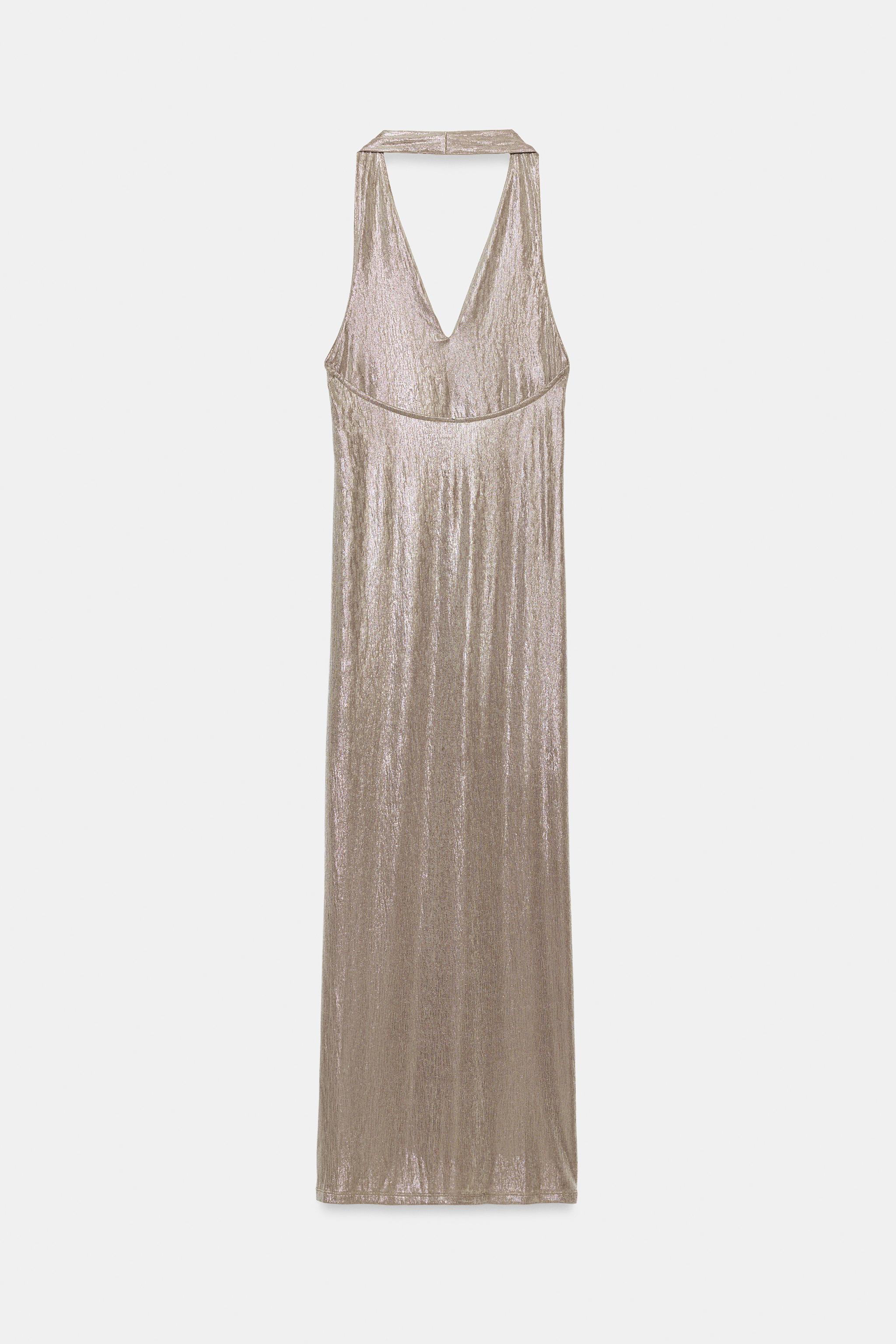 ROBE MI-LONGUE HALTER EFFET MÉTALLISÉ