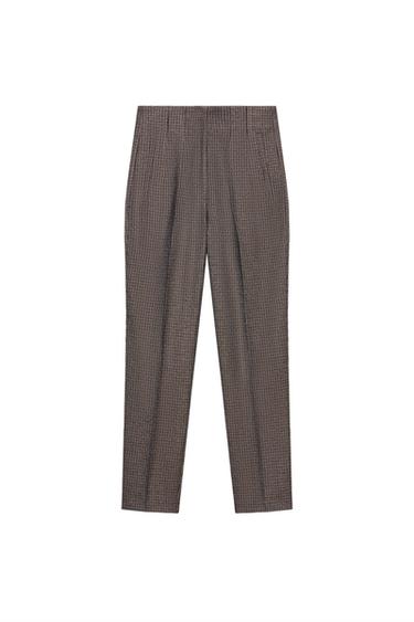 Zara HIGH-WAISTED PLAID PANTS - Brown