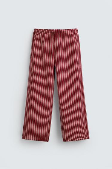 Zara STRIPED RELAXED FIT PANTS - Red - Image 0