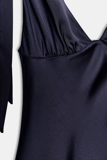 ROBE MIDI SATINÉE À NŒUDS - Bleu marine de Zara - Image 8