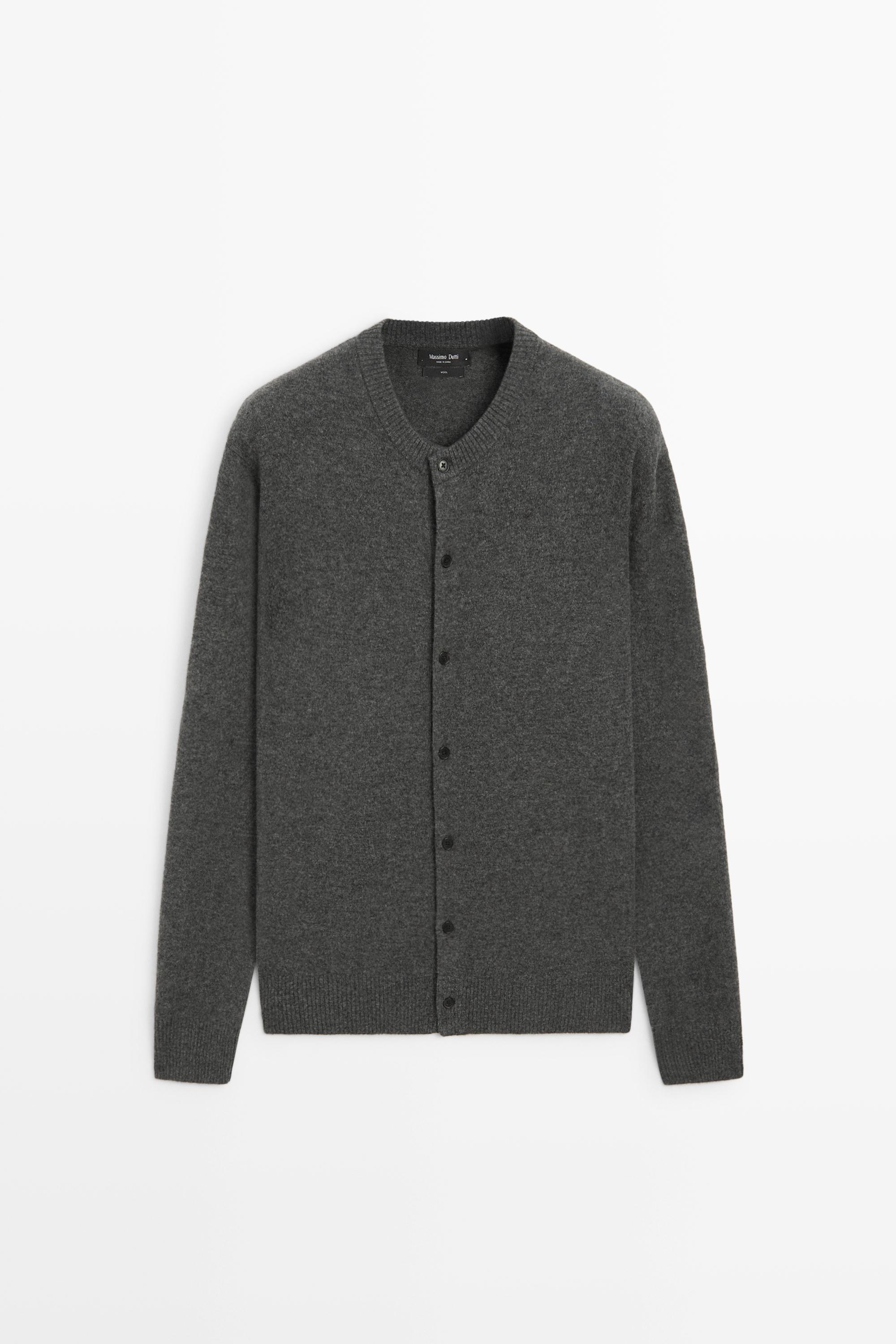 Cardigan en maille, boutons, 100 % laine, détail daim