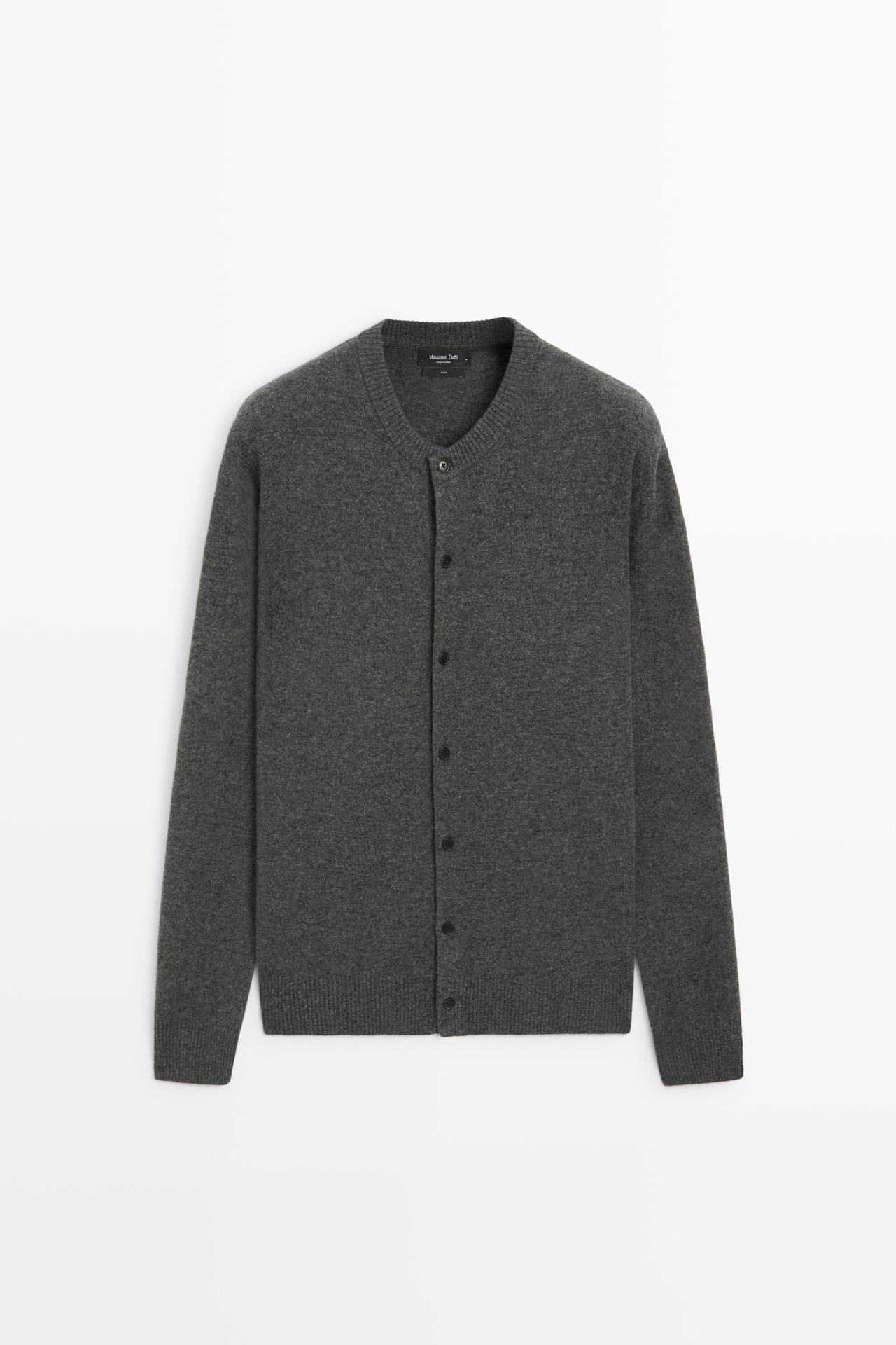 100% Wool Knit Button-Front Cardigan — Anthracite Gray