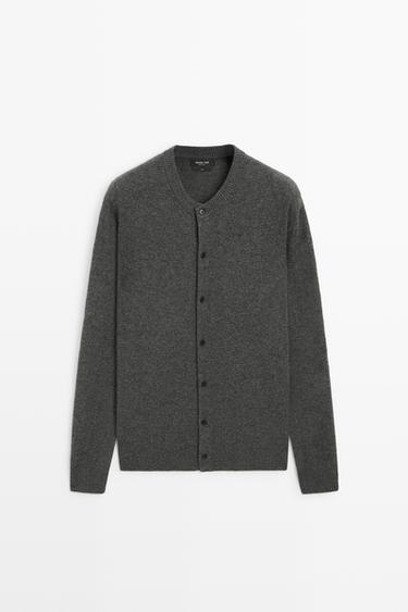100% Wool Knit Button-Front Cardigan — Anthracite Gray 2
