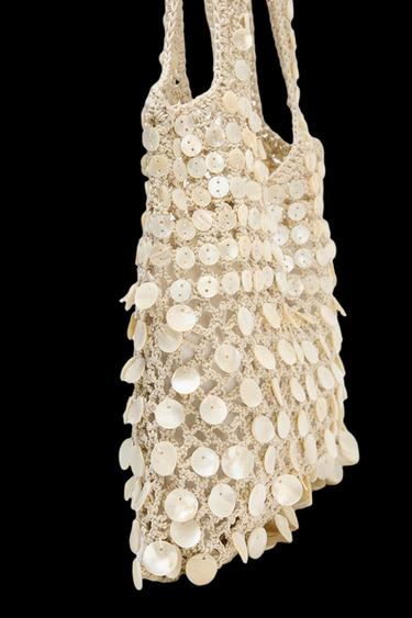 Zara BEADED SHOULDER BAG - Light beige