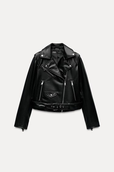 ZARA ザラ フェイクレザー ついて行き 取り外し可能な襟付きジャケット L
