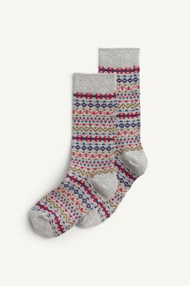 LIMITED EDITION GREEK KEY PRINT SOCKS - Greys by Zara