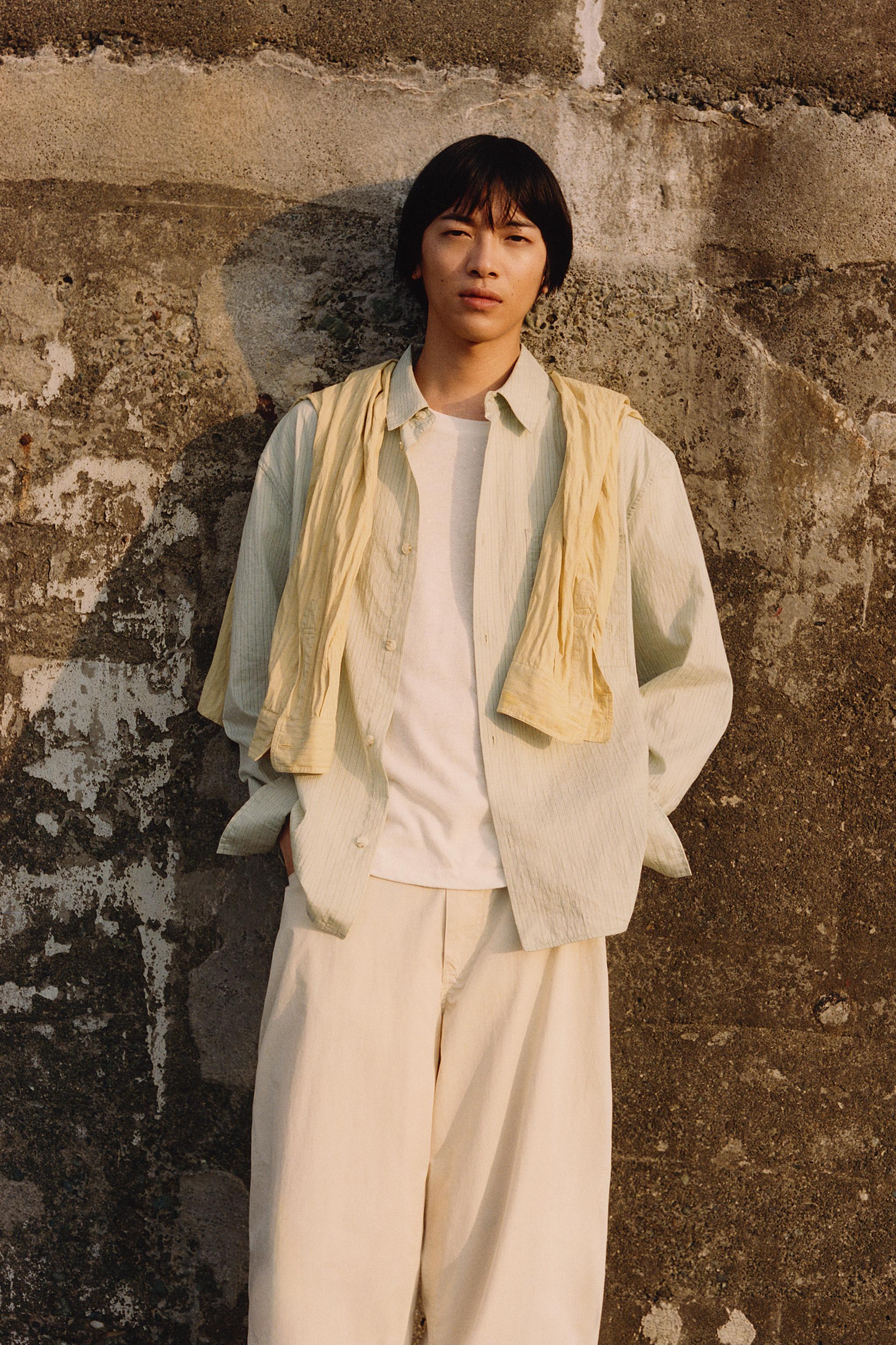 試着のみ　ZARA メンズ　セットアップ　シャツ　パンツ　ジャケット　白 ZARA ザラ メンズスーツ コットン×シルク セットアップ メンズ