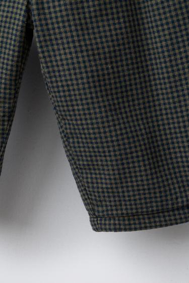 QUILTED GINGHAM CHECK TROUSERS - Black / Green by Zara - Image 3