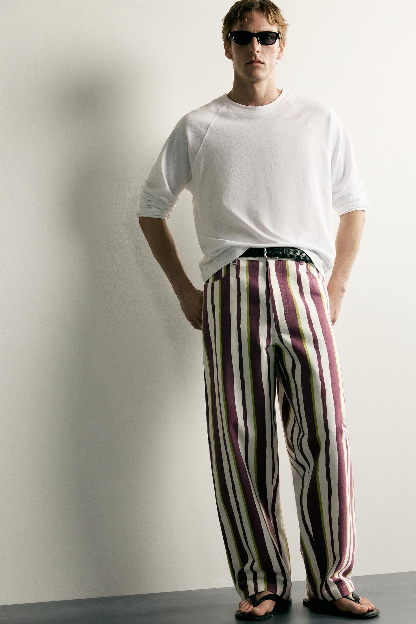 Мужские брюки Zara Striped Straight Fit, цвет: Фиолетовый — фото 5