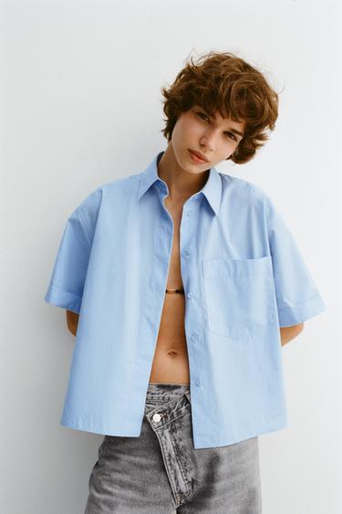 POPLIN SHIRT WITH POCKET - Light blue by Zara