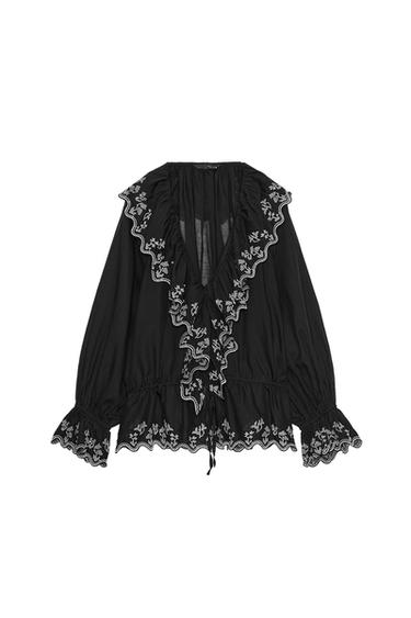 ZW COLLECTION EMBROIDERED RUFFLE BLOUSE