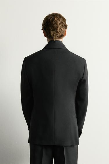 Zara DOUBLE-BREASTED TUXEDO BLAZER - Black
