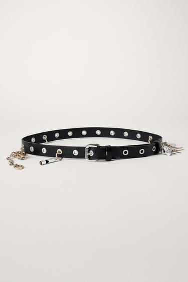 CINTO COURO TACHAS CHARMS KATE MOSS X ZARA - Preto da Zara