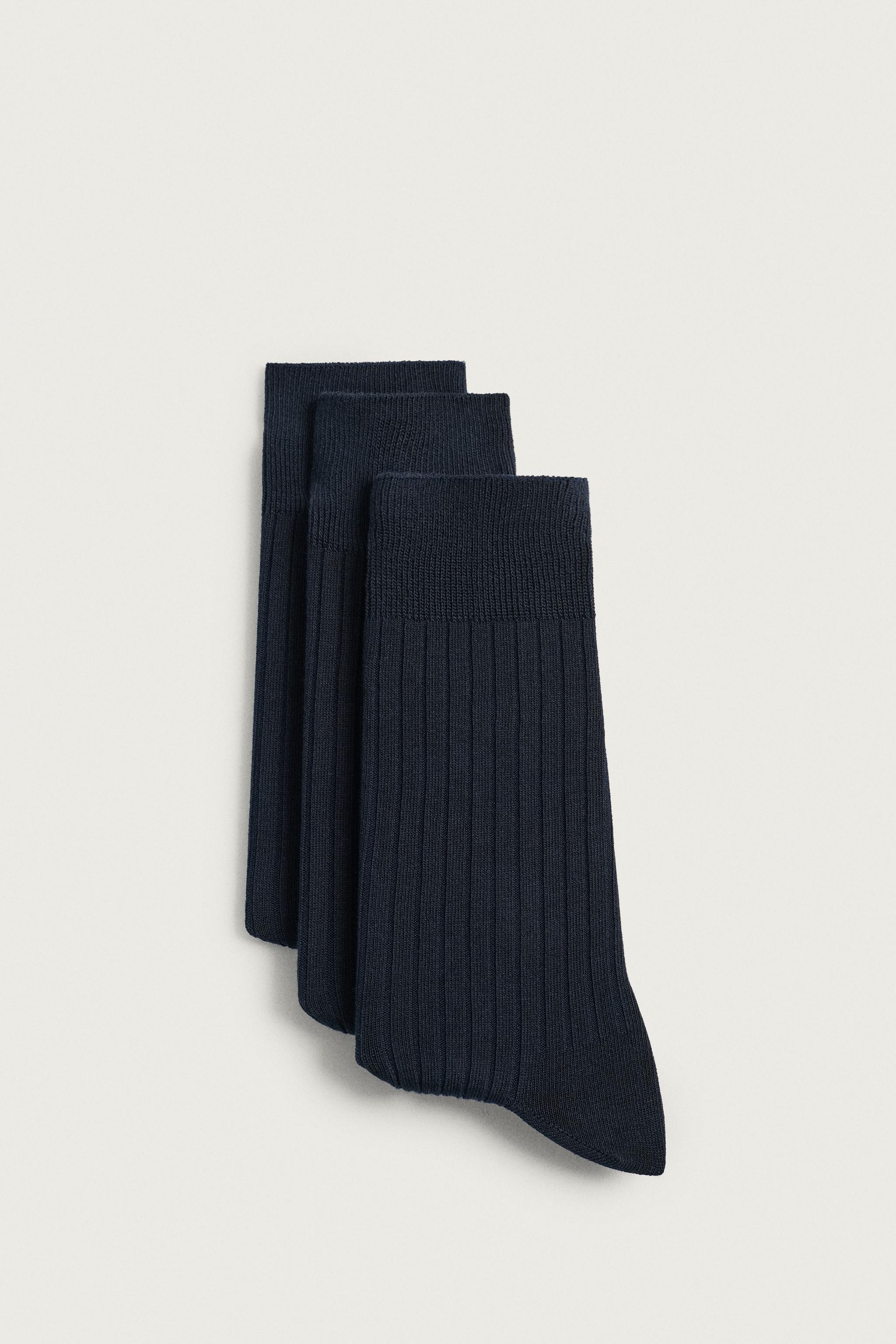 3-PACK RIBBED SOCKS — Navy blue