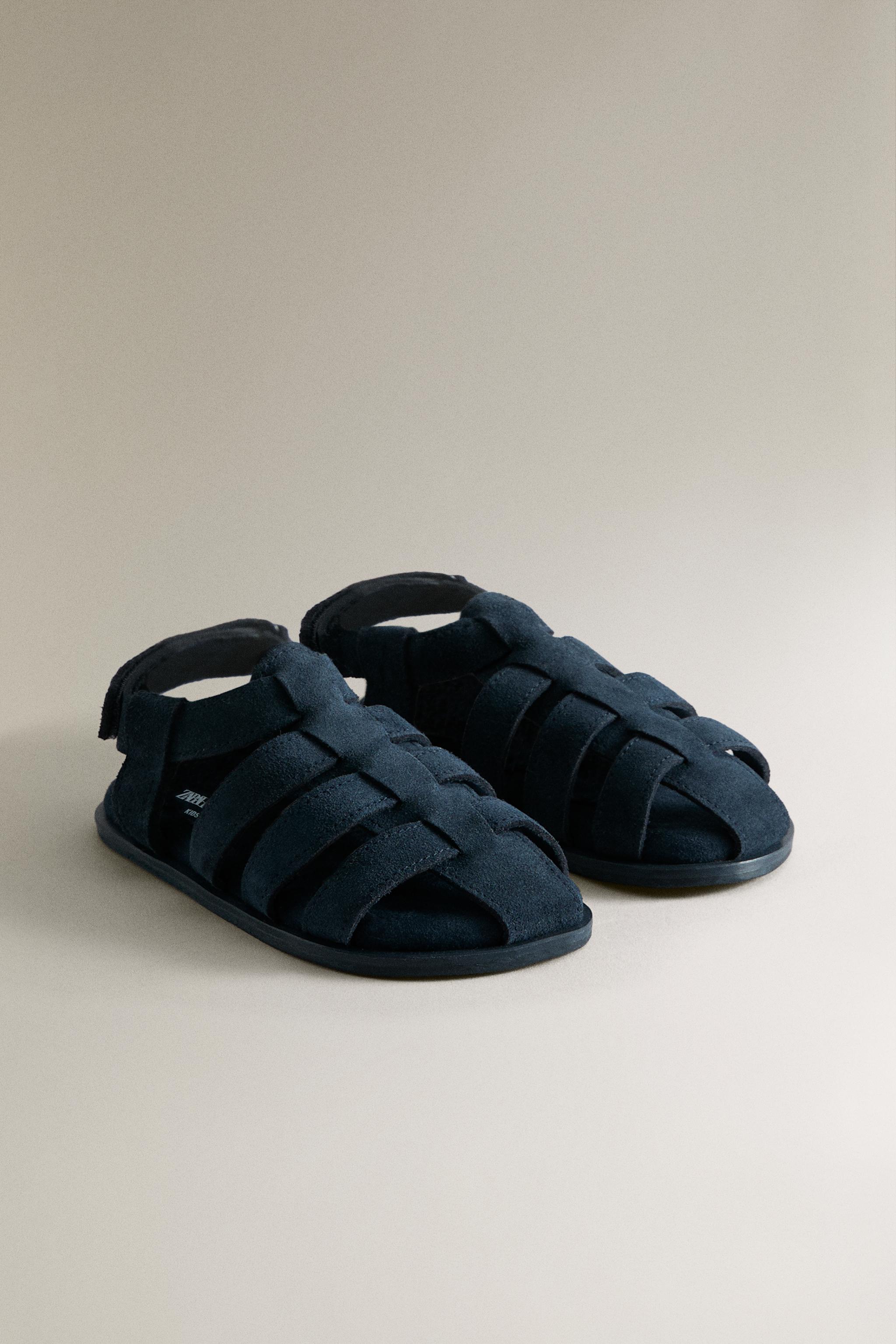 KIDS LEATHER CAGE SANDALS — Blue