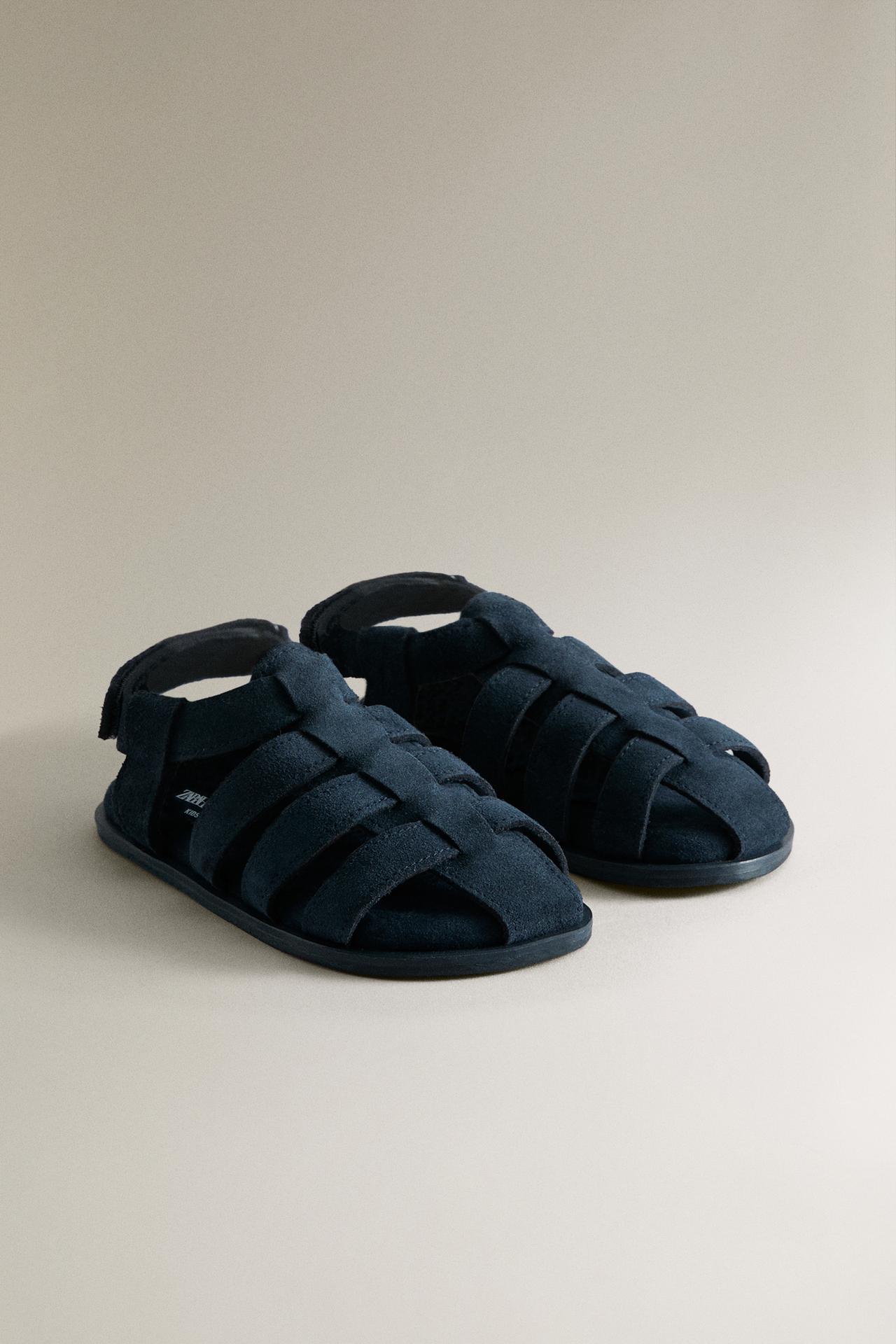 KIDS LEATHER CAGE SANDALS — Blue