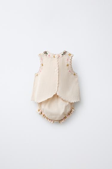 EMBROIDERED SHIRT AND KNICKERS SET - Ecru by Zara - Image 1