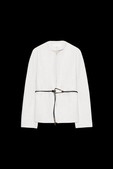 ROUND NECK BLAZER WITH BELT - Ecru by Zara - Image 0