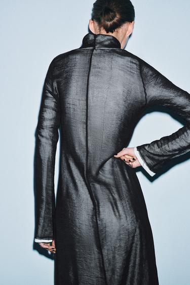 LONG CONTRAST DRESS - Black / White by Zara - Image 2