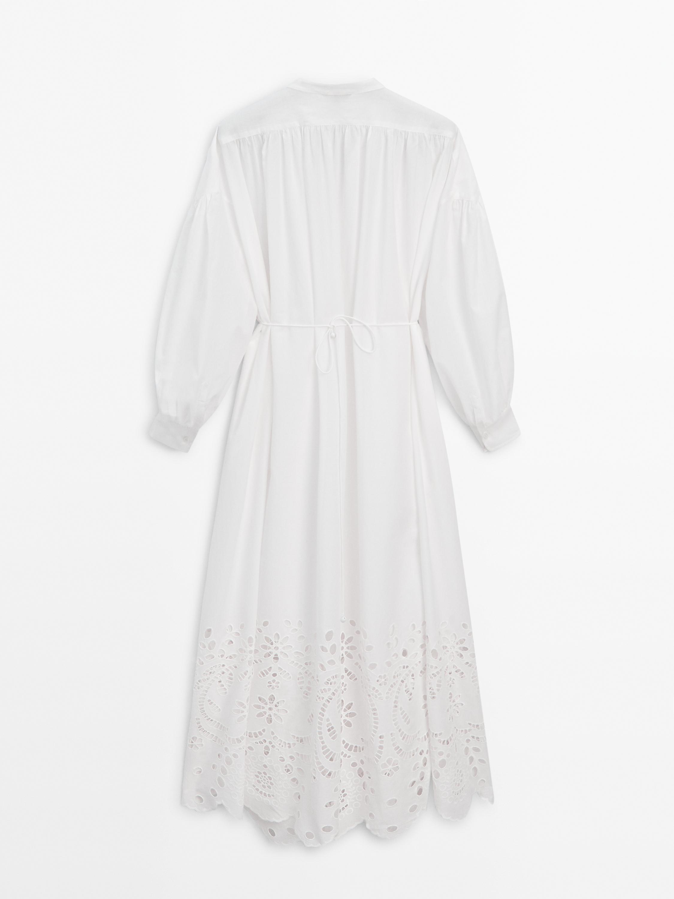 100% cotton dress with embroidered detail - White | ZARA Canada