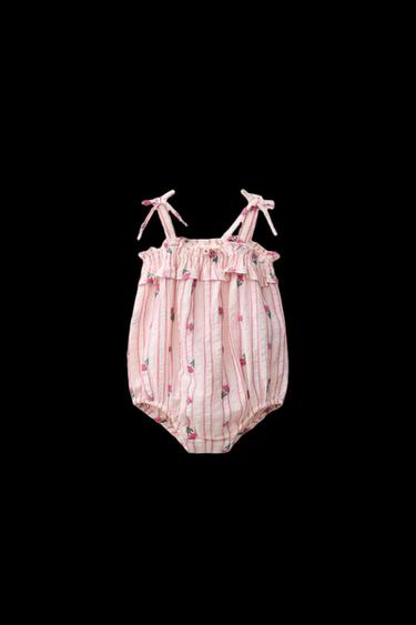 Zara STRIPED AND TULIP ROMPER - Pink - Image 0