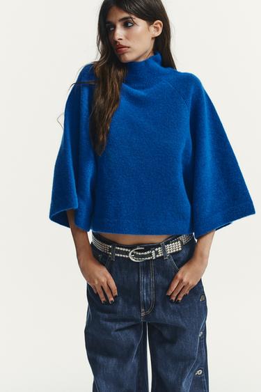 سترة محاكة بأكمام واسعة - أزرق فاقع الخاص بـ Zara