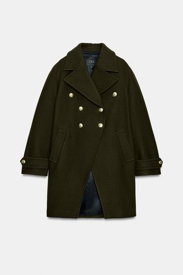 Zara ASYMMETRIC WOOL BLEND BUTTON COAT ZW COLLECTION - Dark khaki