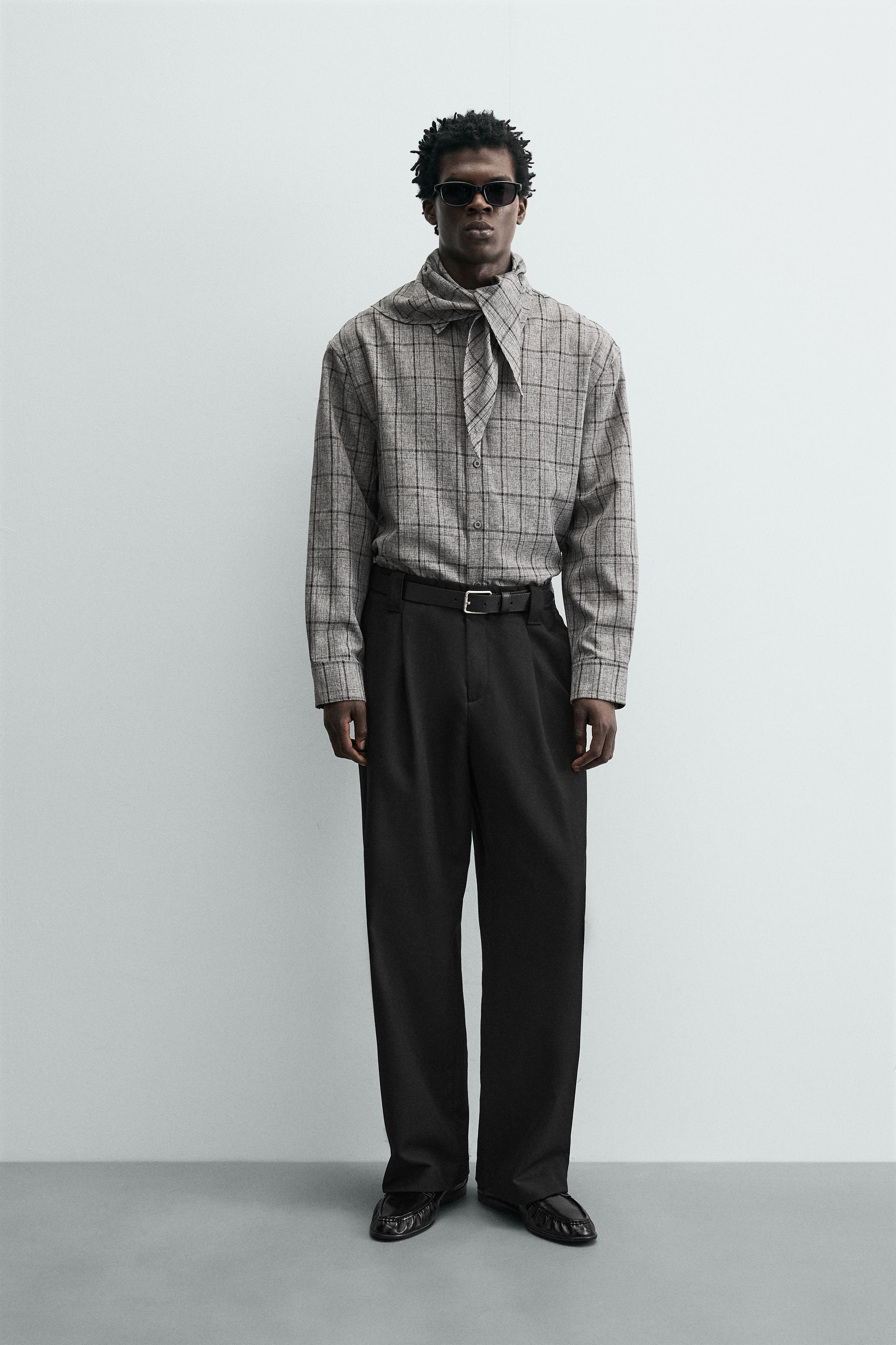 RELAXED FIT CHECK SCARF OVERSHIRT - Grey | ZARA South Africa