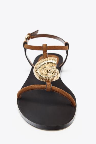 FLAT SANDALS WITH METAL EMBELLISHMENT - Brown by Zara - Image 4