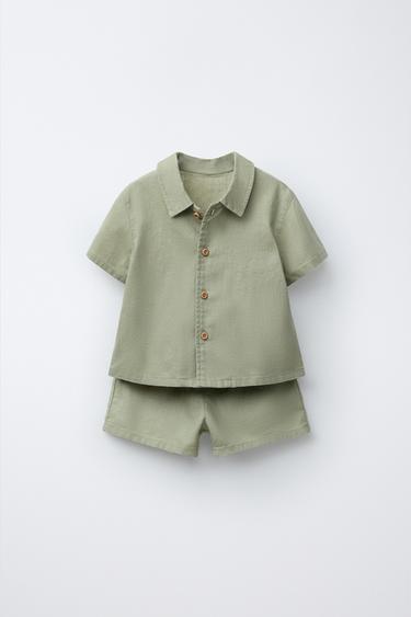 TOTAL LOOK SHIRT AND BERMUDA LINEN BLEND - Coral red by Zara - Image 0