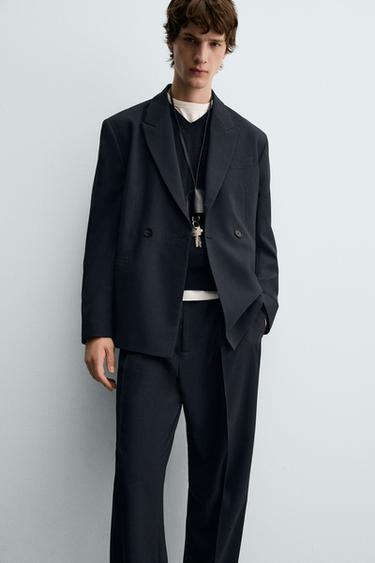 VESTE CROISÉE COSTUME RAYURES - Bleu marine foncé de Zara - Image 4