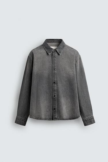 WASHED RELAXED FIT DENIM SHIRT - Grey by Zara