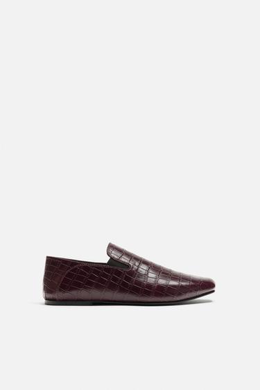 Zara EMBOSSED LEATHER LOAFERS - Burgundy Red