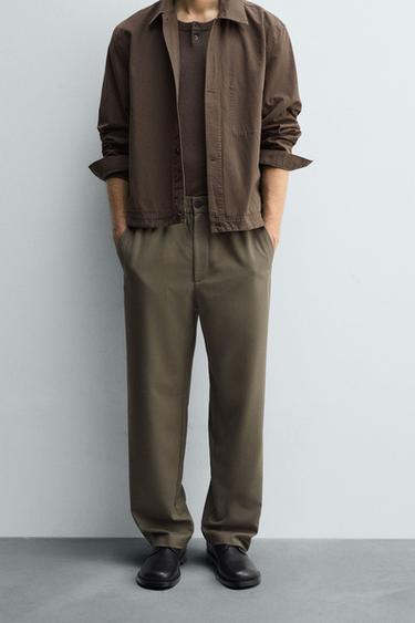 REGULAR FIT JOGGER WAIST TROUSERS - Olive green by Zara
