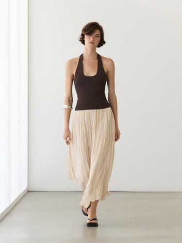 Zara Flowing midi skirt with pleated detail - Ecru