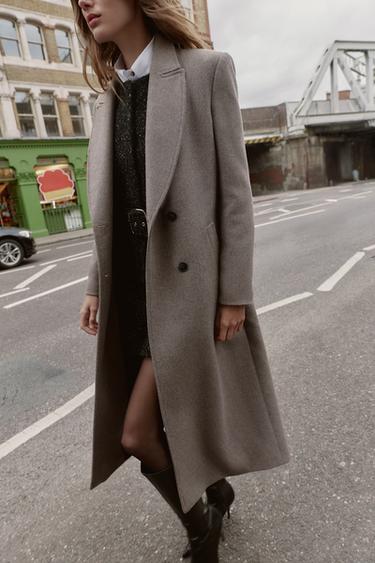 MANTEAU LONG À BOUTONNAGE CROISÉ - Vison foncé de Zara - Image 2