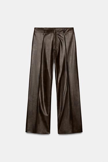 PANTALÓN TAILORED WIDE LED EFECTO PIEL ZW COLLECTION - Marrón de Zara