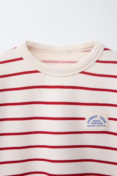 STRIPED SWEATSHIRT WITH LABEL - White / Red by Zara - Image 2