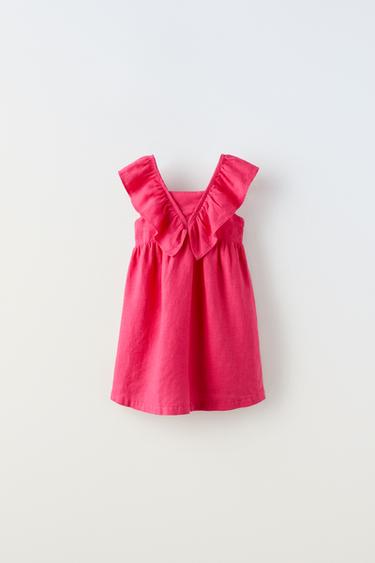 ЛЬНЯНОЕ ПЛАТЬЕ С ВОЛАНАМИ — КЛУБНИЧНЫЙ от Zara — изображение 0