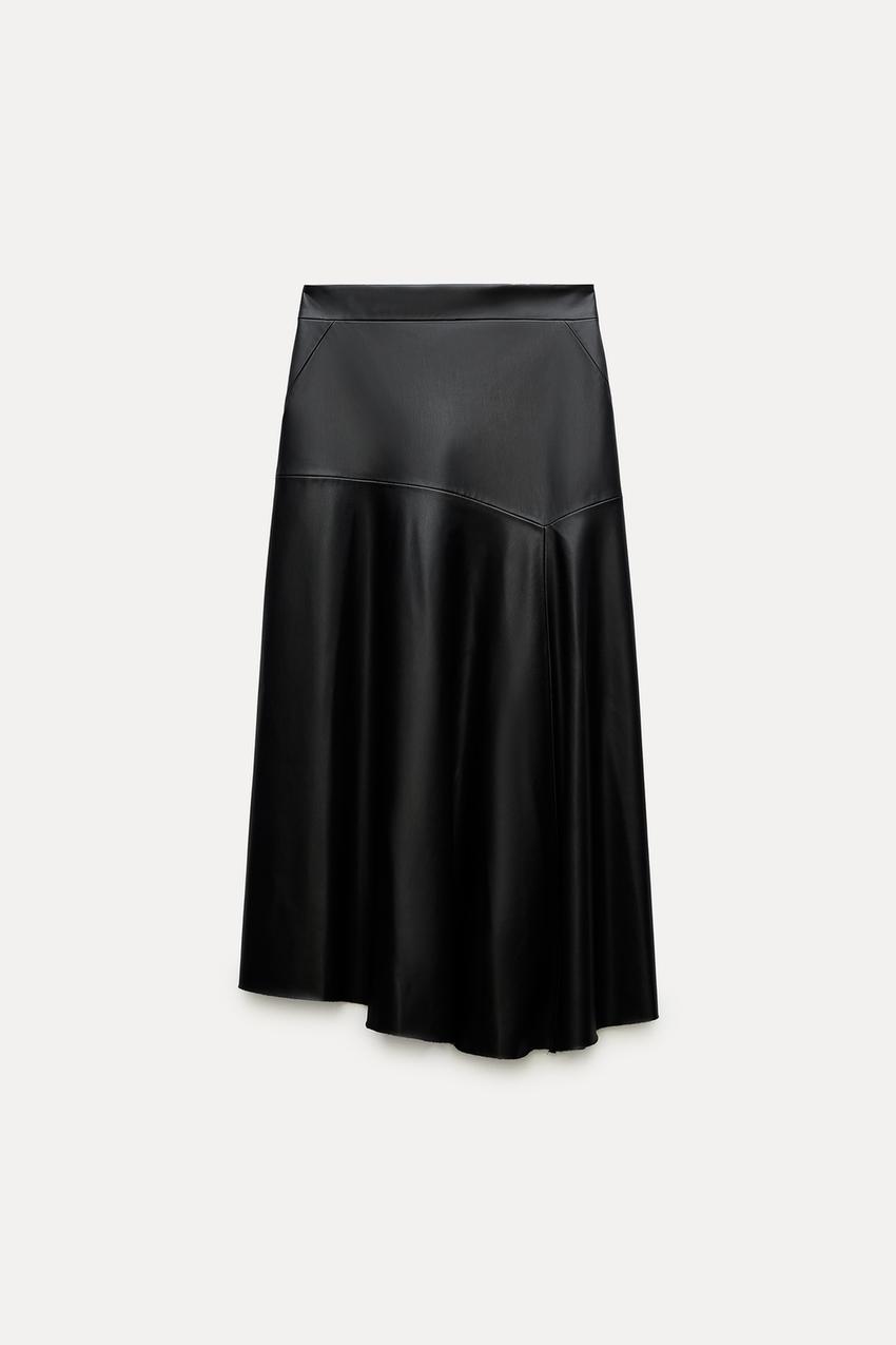 FAUX LEATHER MIDI SKIRT ZW COLLECTION - Black