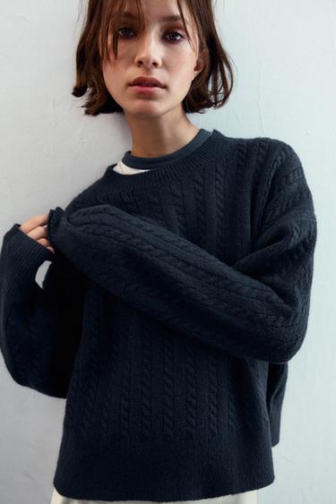CABLE-KNIT SWEATER - Navy blue by Zara