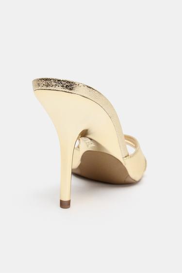 SANDALES À TALONS DÉCOUVERTES MÉTALLISÉES - Or de Zara - Image 3