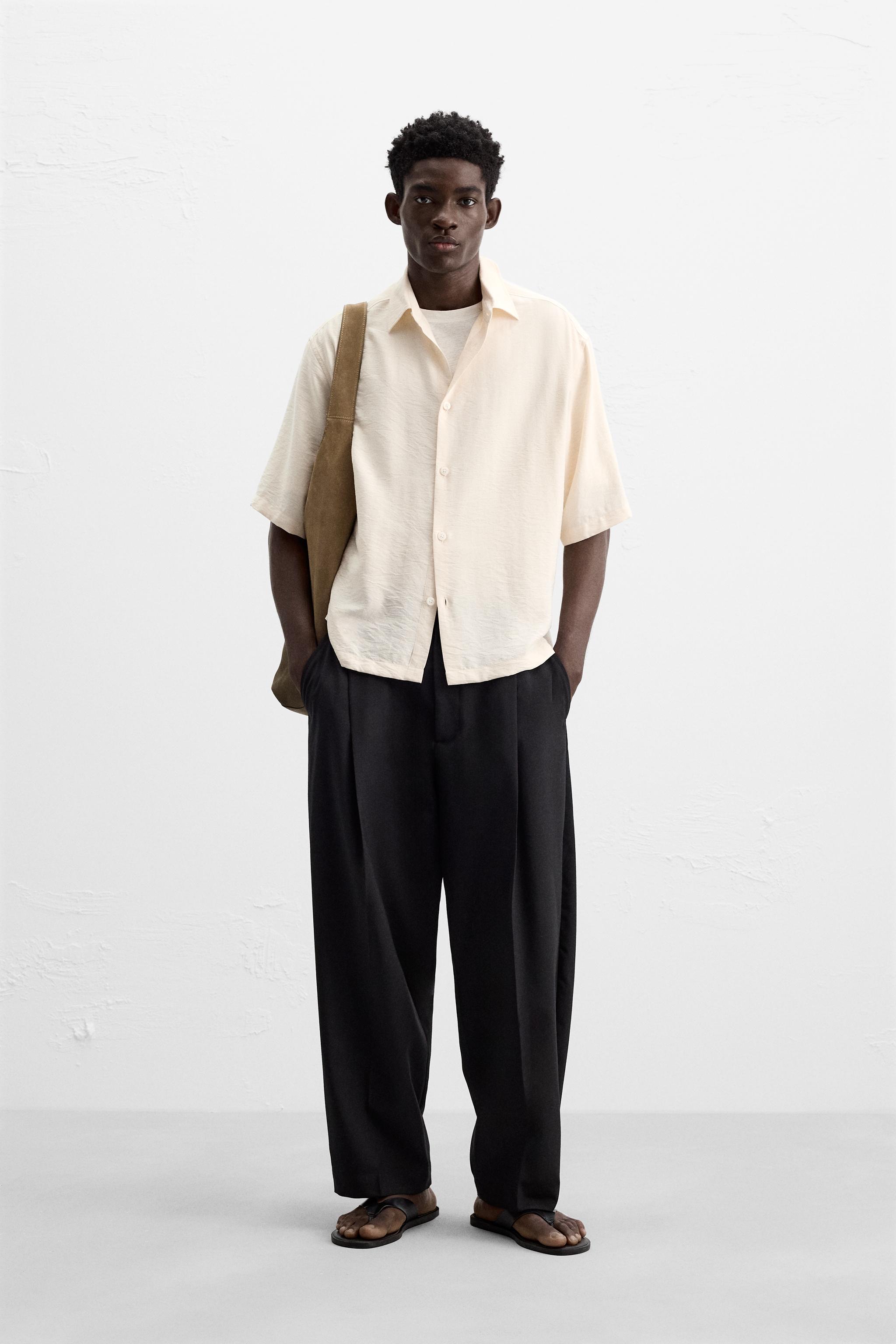 Khaki Shirt Black Pants Men's Khaki Stretch Cotton Slim Fit Formal