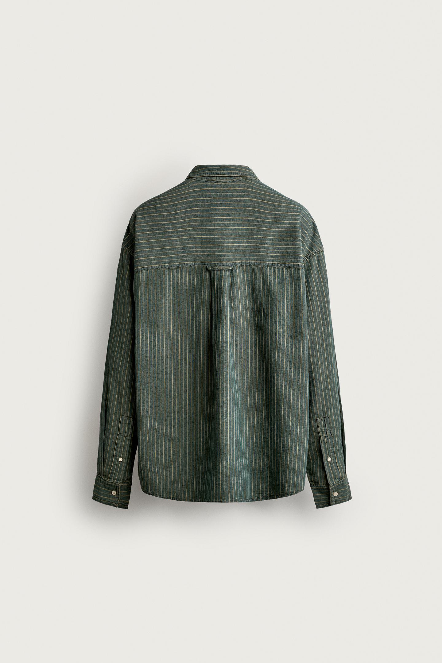 Мужская рубашка Zara Relaxed Fit Striped, цвет: Зелёный / Синий — фото 7